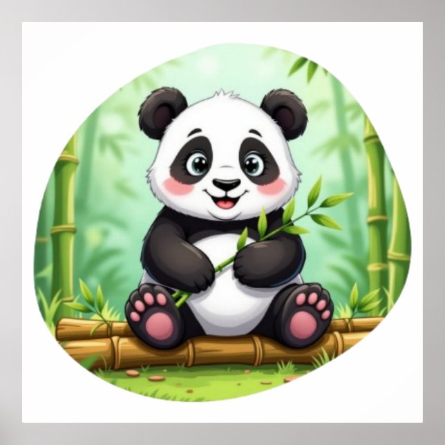 Poster Cute Cartoon Panda on Bamboo Patch (Devant)