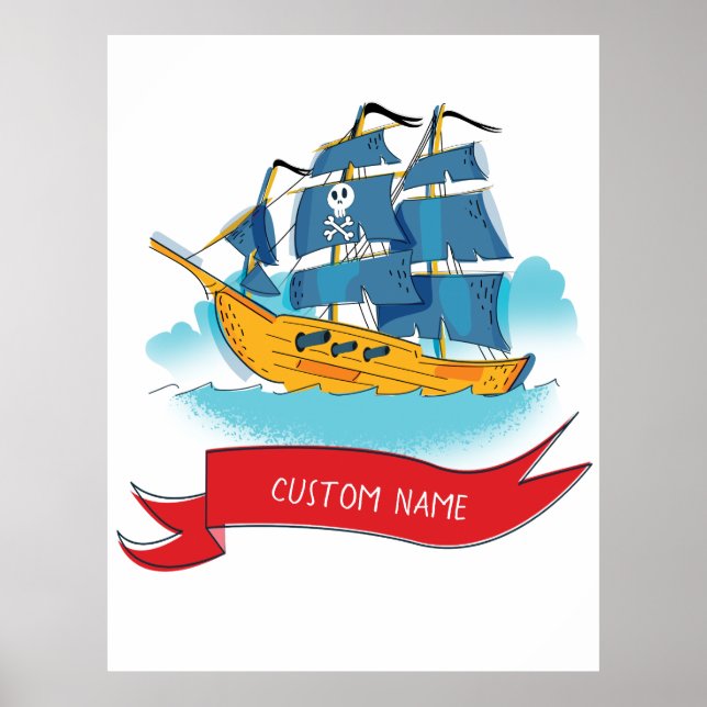 Poster Cute Cartoon Pirate Livraison texte personnalisé (Devant)