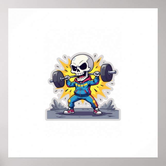 Poster “Cute Cartoon Skeleton Weightlifter • Funny Gym Ba (Devant)