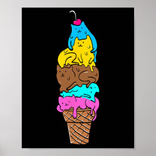 Poster Cute Cat Ice Cream - Kitty Cat Dessert Shirt 1