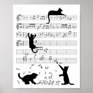 Poster Cute Cat Kitty Playing Music Note Clef