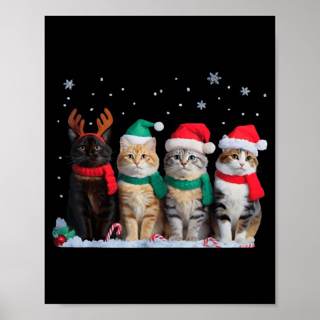 Poster Cute Cat Reindeer Light Christmas Cat Funny Santa  (Devant)