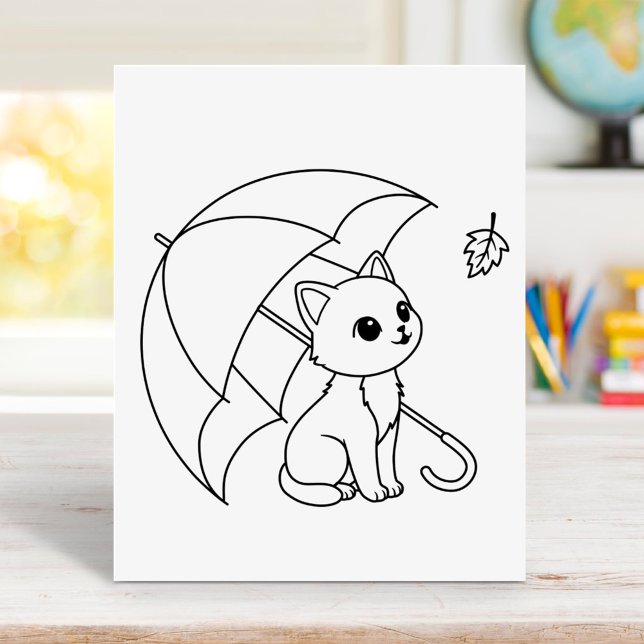 Poster Cute Cat Umbrella Leaf Coloring Page (Créateur téléchargé)