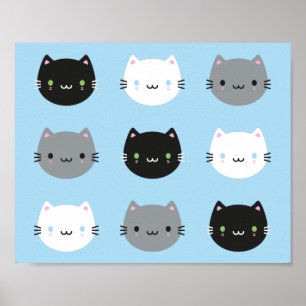 Poster Cute Cats & Kawaii Kittens (bleu)