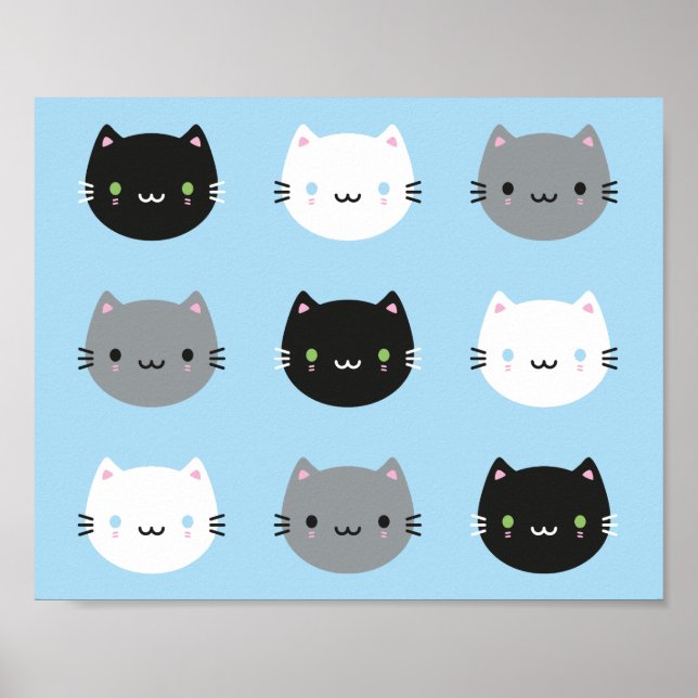 Poster Cute Cats & Kawaii Kittens (bleu) (Devant)