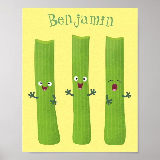 Poster Cute céleri bâtons trio caricature légumes (Devant)