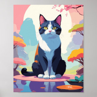Poster Cute chat en étang