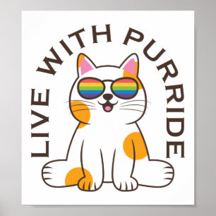 Poster Cute Chat En Vie Avec Purride Pride Drapeaux