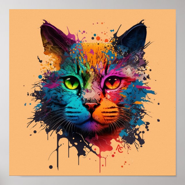 Poster Cute Chat - Graffiti Neon Enk Splash (Devant)