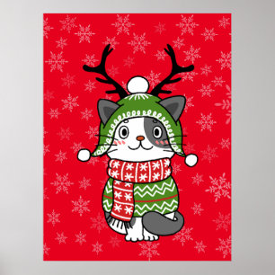 Poster Cute Chat Noël Stocking fourchettes Galore