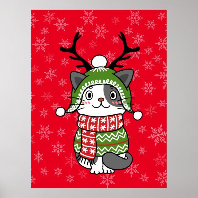 Poster Cute Chat Noël Stocking fourchettes Galore (Devant)