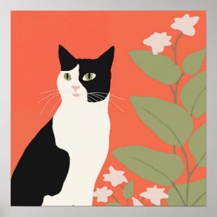 Poster Cute chat noir et blanc