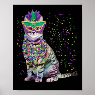 Poster Cute Chat Portant un Masque Carnaval Mardi Gras Ch