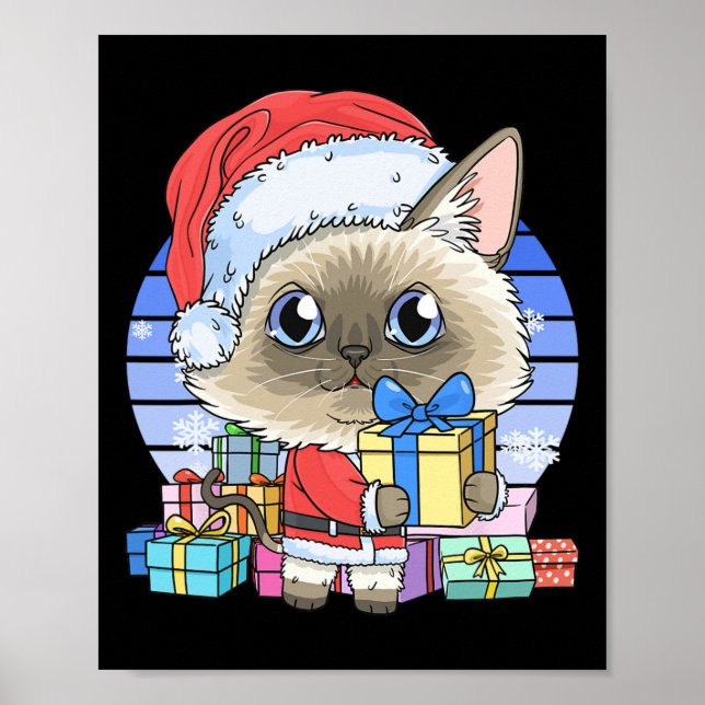 Poster Cute chat siamois Santa Claus Noël Noël Noël Noël  (Devant)