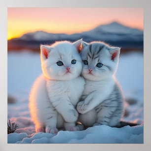 Poster Cute Chatte À Neige