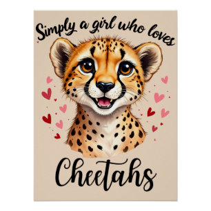 Poster Cute Cheetah Lover Faune Art avec accents de coeur