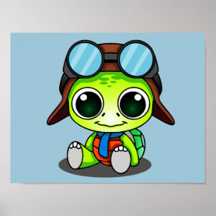 Poster Cute Chibi Aviator Turtle