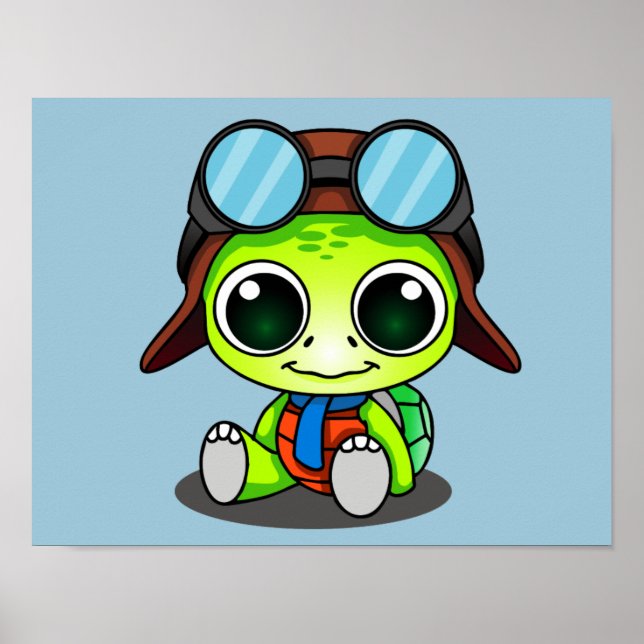Poster Cute Chibi Aviator Turtle (Devant)
