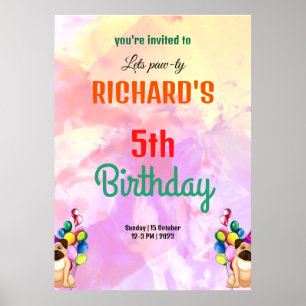 Poster Cute Chien Chiot Puppy Theme Fête d'Anniversaire d