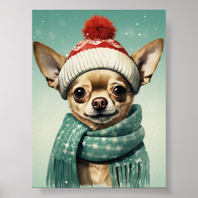Poster Cute Chihuahua Art de Noël : Adorable Coupe de Noë (Devant)