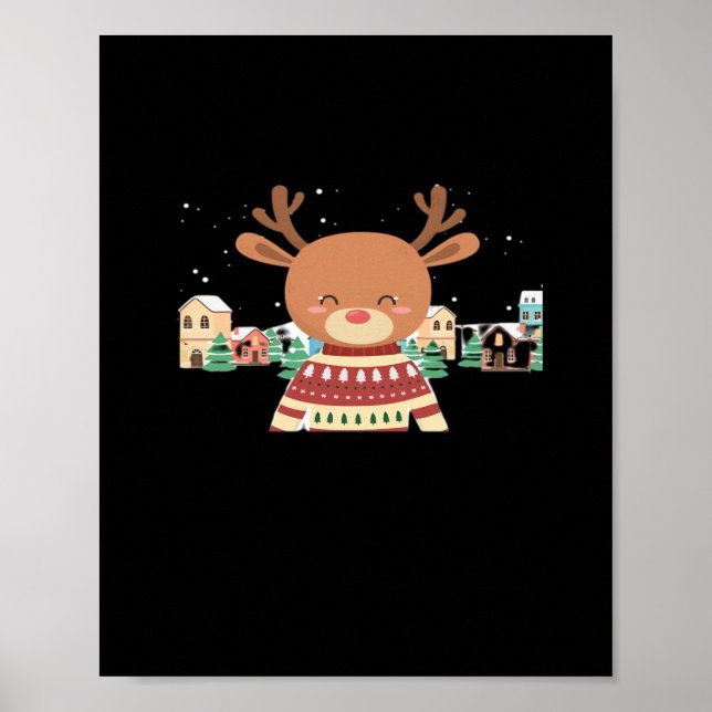 Poster Cute Christmas Deer Minimal Design  (Devant)