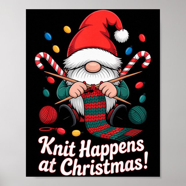 Poster Cute Christmas Knitting Gnome Yarn Xmas For Men Wo (Devant)