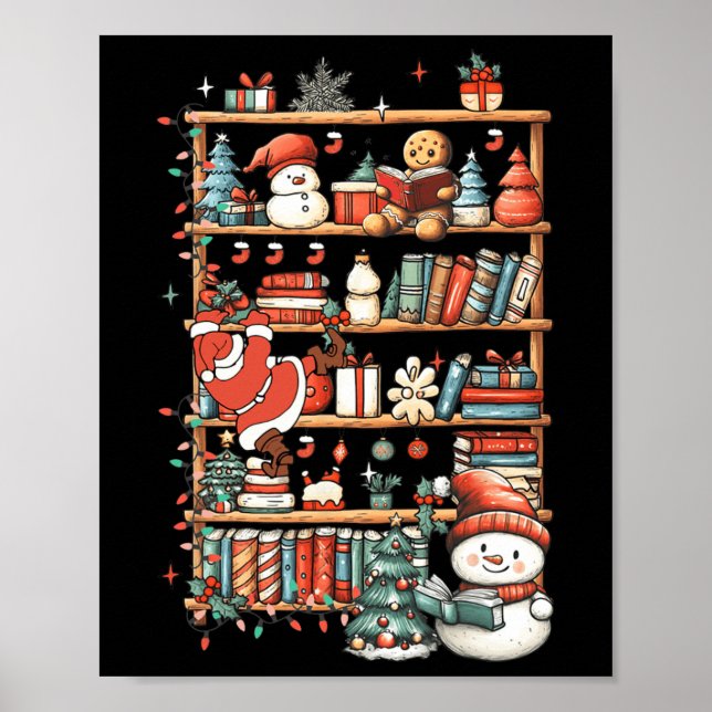 Poster Cute Christmas Librairie Père Noël Lecture Livres  (Devant)