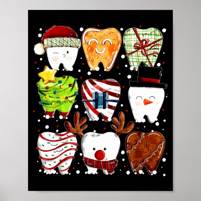 Poster Cute Christmas Teeth Funny Christmas Dentist Denta (Devant)