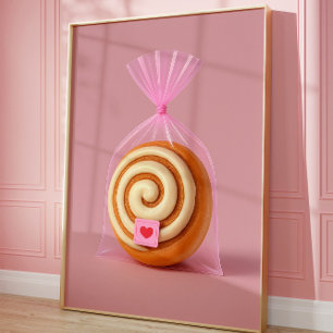 Poster Cute Cinnamon Roll Art Print, Cuisine Pâtisserie