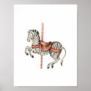 Poster Cute Circus Zebra Carousel Carnival Nursery