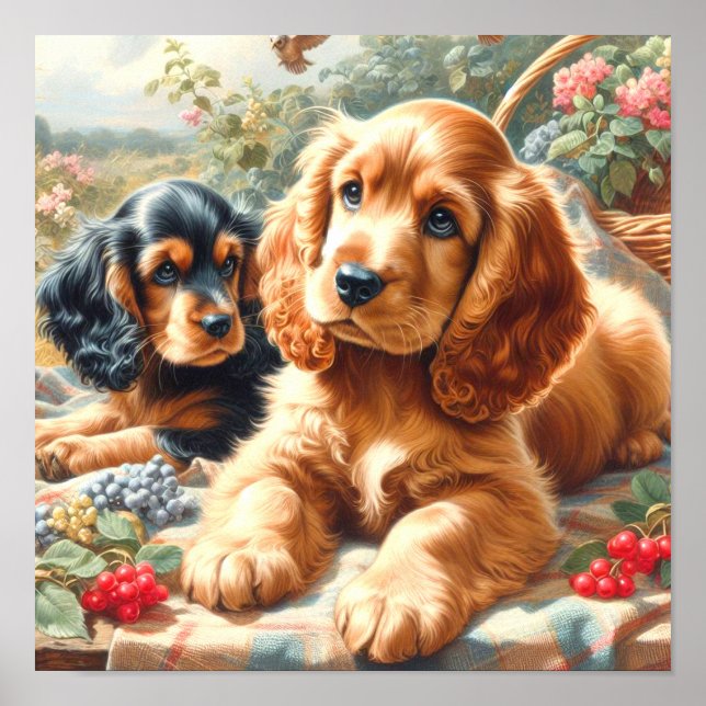 Poster Cute Cocker Peinture Espagnole (Devant)