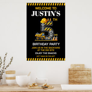 Poster Cute Construction 5e fête d'anniversaire
