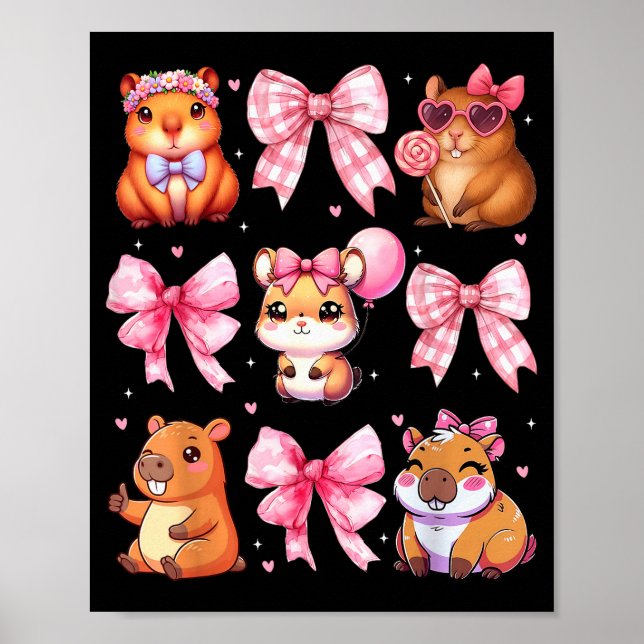 Poster Cute Coquette Bow Capybara Pajamas Pjs Clothes Gir (Devant)