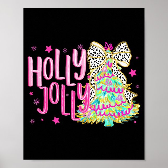 Poster Cute Coquette Bow Girls Christmas Tree Merry Xmas  (Devant)