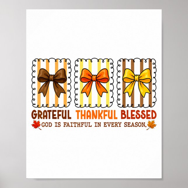 Poster Cute Coquette Christian Fall Bow Grateful Thankful (Devant)