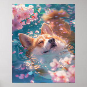 Poster Cute Corgi Chill dans l'eau