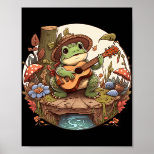Poster Cute Cottagecore Grenouille esthétique Jouer Banjo