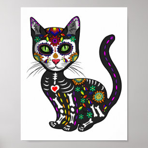 Poster Cute Crâne Sucre Mexicaine Chat Halloween Jour De