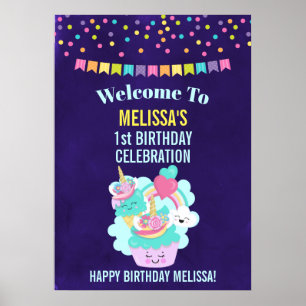 Poster Cute Cupcake et Joyeuse crème glacée Anniversaire