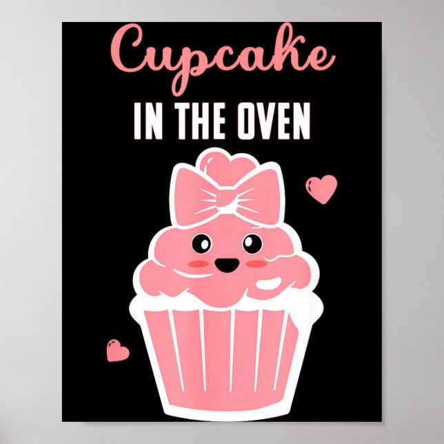 Poster Cute Cupcake In The Oven Gender Reveal Baby Girl  (Devant)