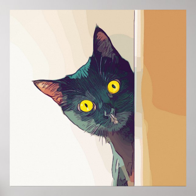 Poster Cute Curious Chat numérique illustré (Devant)