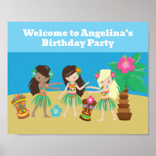 Poster Cute Custom Luau Beach Hula Girls Anniversaire