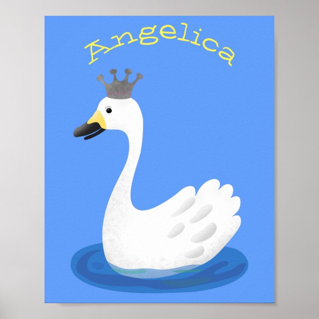 Poster Cute cygne blanc avec dessin de la couronne (Devant)