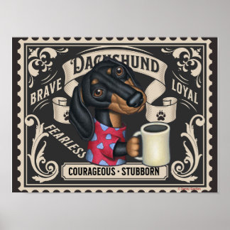Poster Cute Dachshund Doxie boire du café