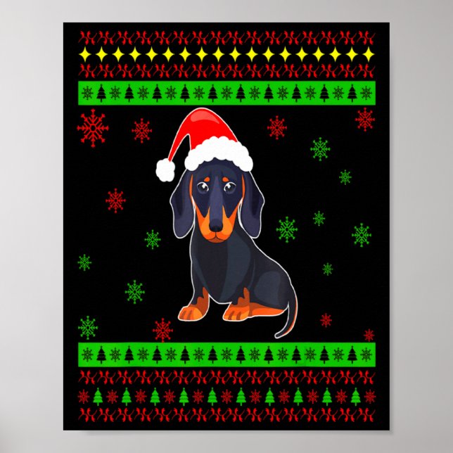 Poster Cute Dachshund Long Dog Mom Merry Xmas New Year  (Devant)