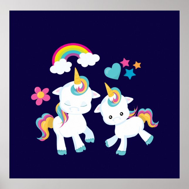 Poster Cute Dancing Unicornes Magique Arc-en-ciel & Étoil (Devant)