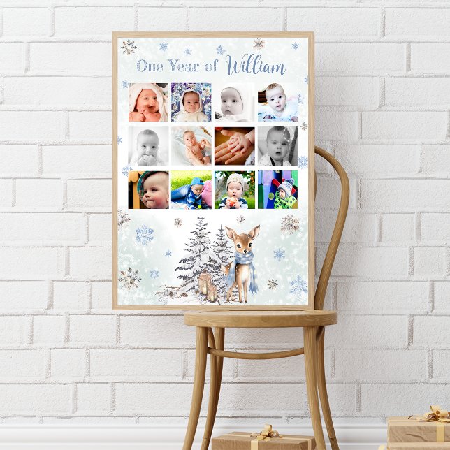 Poster Cute Deer Winter Première année Photo Milestone Po (Créateur téléchargé)