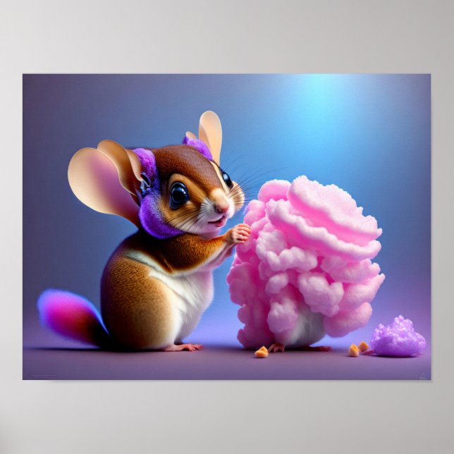 Poster Cute, dessin animé L'écureuil volant mangeant des  (Devant)