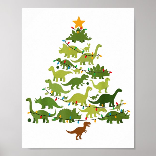 Poster Cute Dino Christmas Tree Merry Dinomas Xmas Lights (Devant)