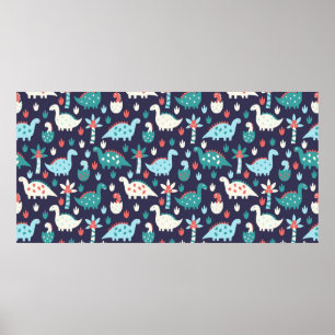 Poster Cute dinosaure sans couture motif